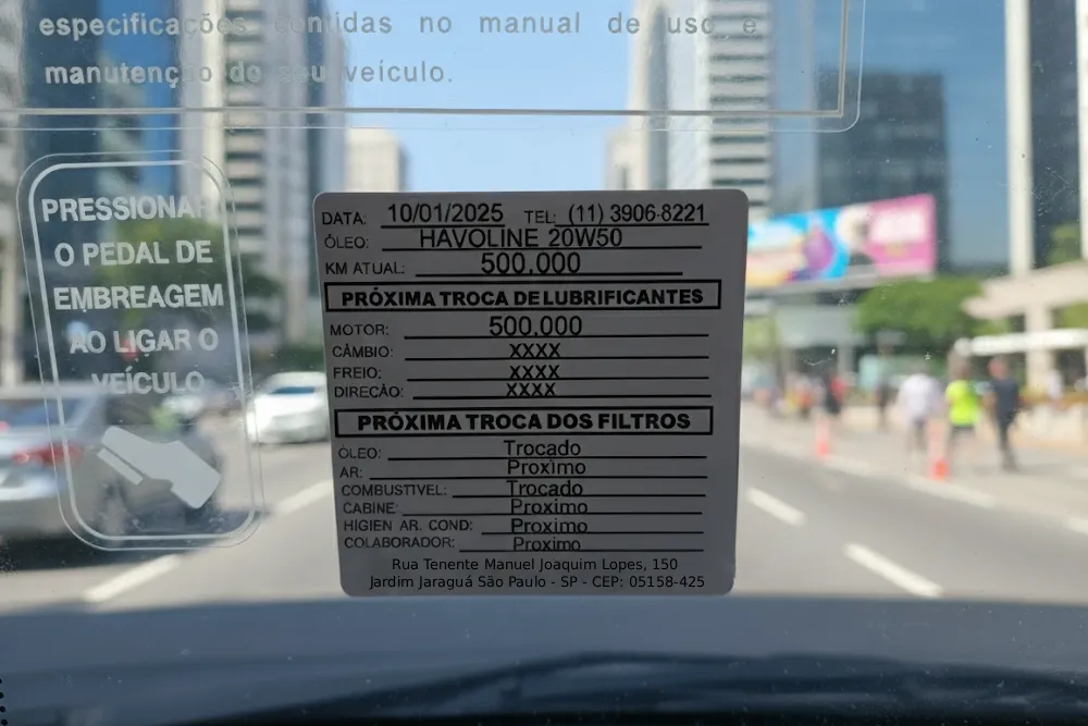 Etiqueta para troca de óleo